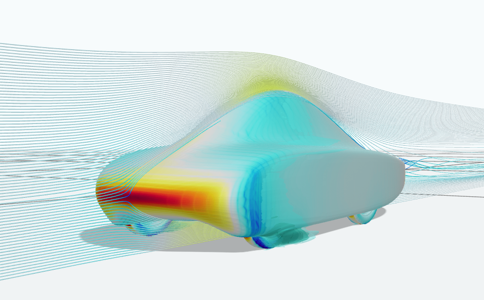 CFD surface pressure distribution and streamlines over the frozen PYRFOROS IV exterior geometry